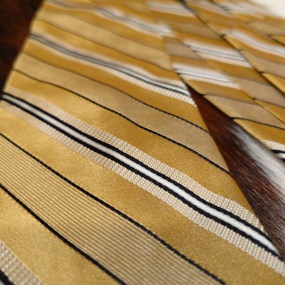 Perry Ellis, Portfolio Gold, Black and White Striped Silk Tie - Picture 2 of 4